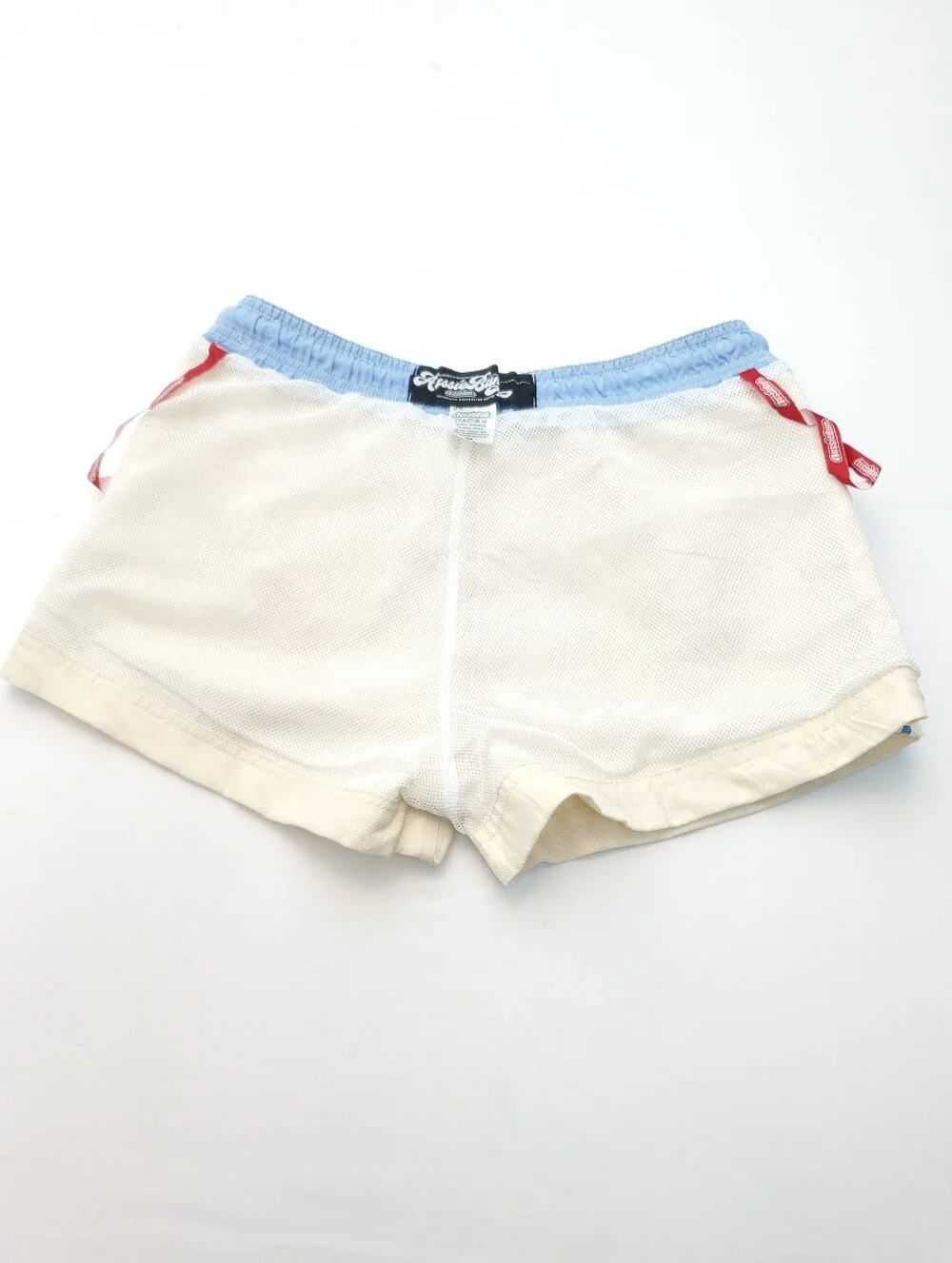 ​AussieBum Men's Swim Trunks Cream Blue Side Stripe Mesh Lined Board Short Sz M